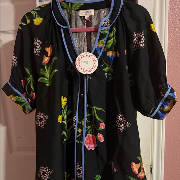 Umgee Tops - Umgee Botanical Print Contrast Trim Button Blouse